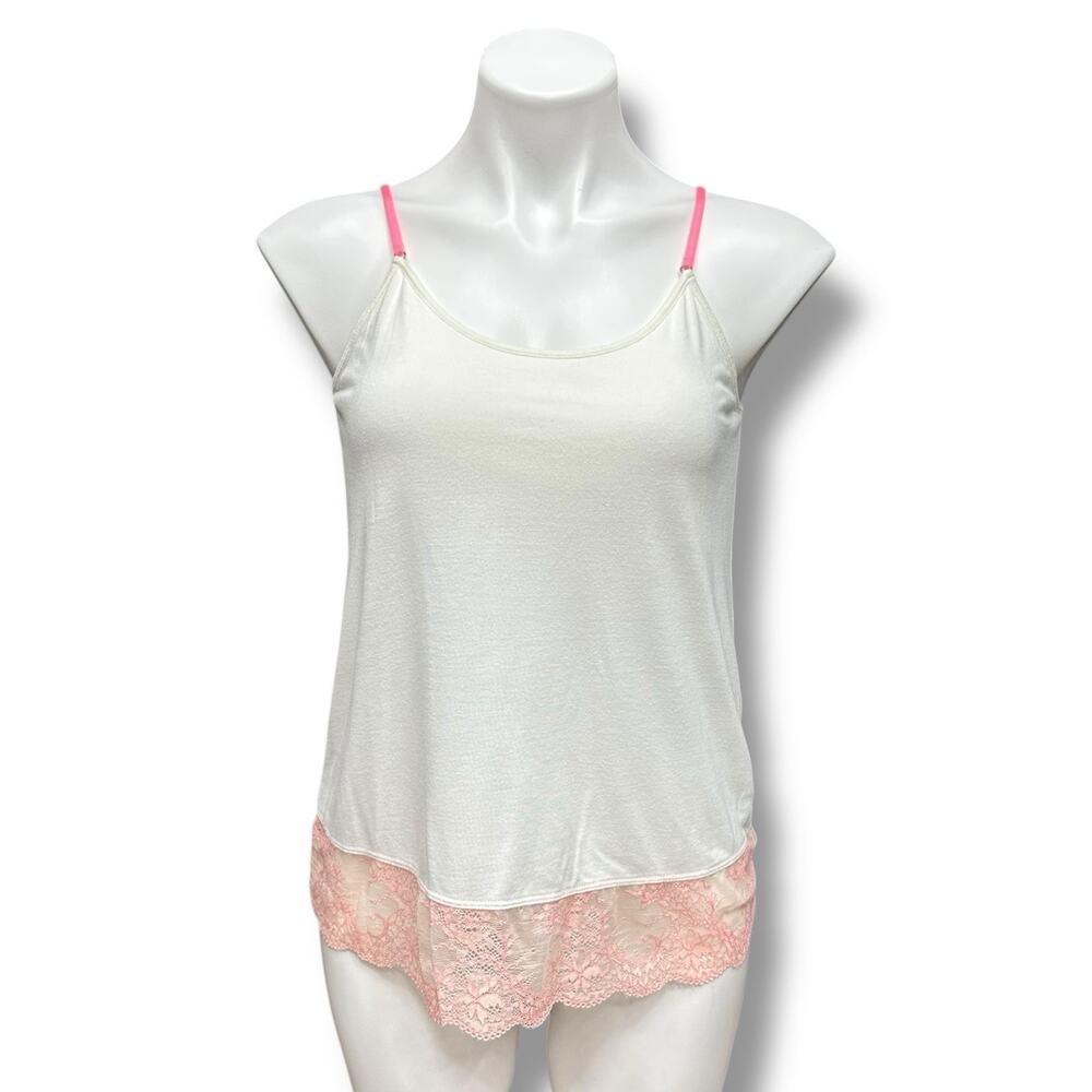 Y2K American Eagle Tank Top Lace Trim Adjustable Strap Camisole Pink White Sz M